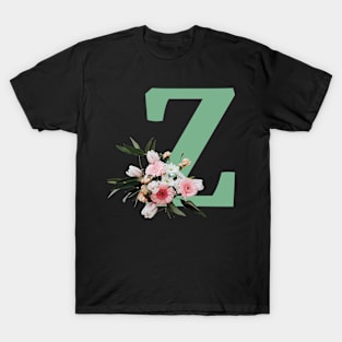 Letter Z green with colorful flowers T-Shirt